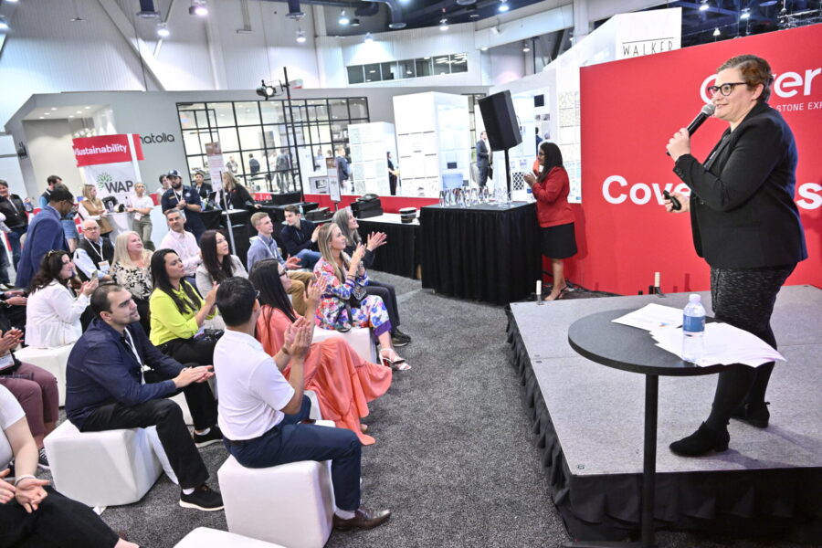 Coverings 2022 attendees enjoying the Coverings Lounge.