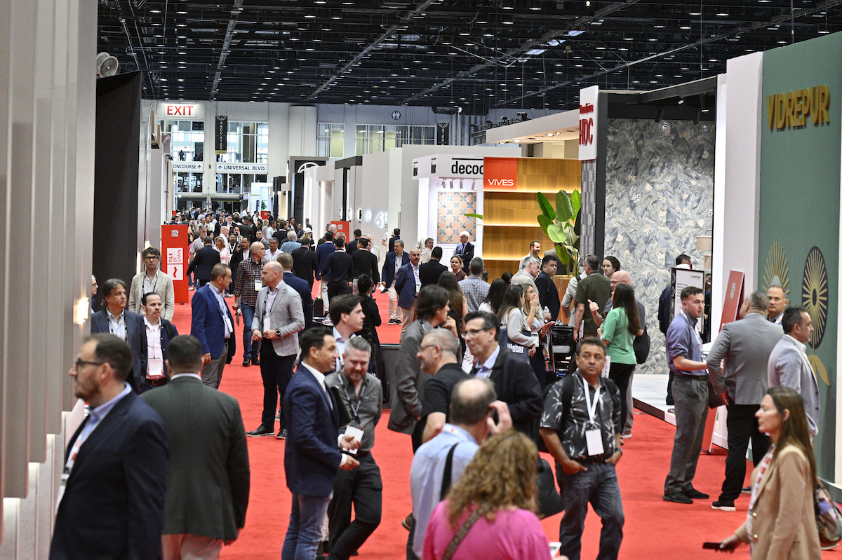 Attendees exploring the Coverings tile and stone exhibition