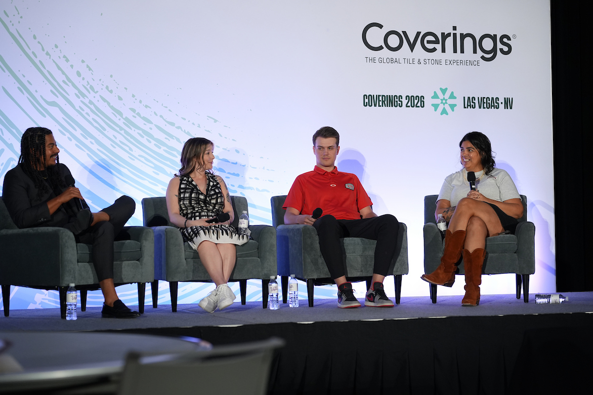 Installation and fabrication professionals working with tile and stone at Coverings