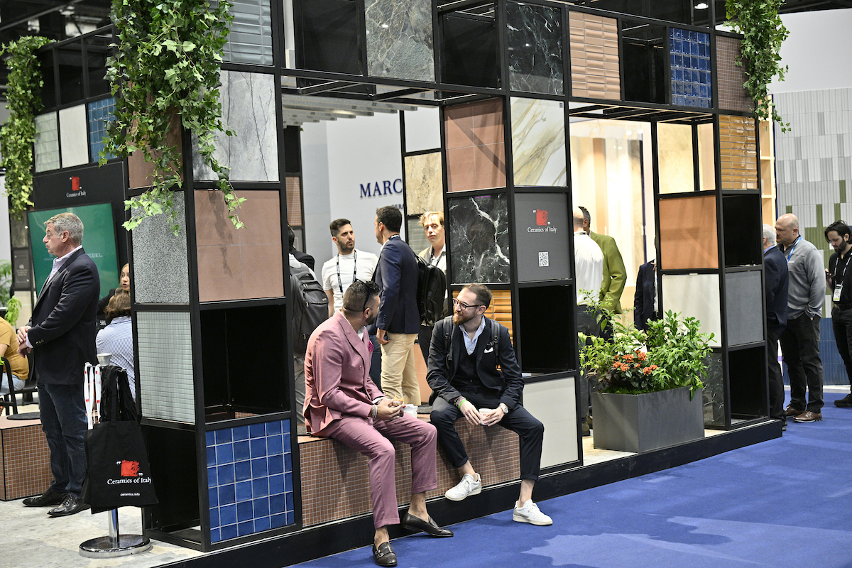 Attendees exploring Coverings tile and stone exhibition