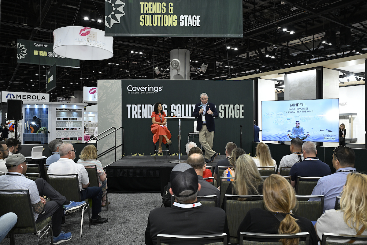 Coverings show floor features and live stage programming